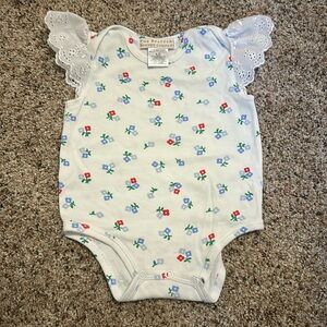 The Beaufort Bonnet Company floral onesie with eyelet cap sleeves, 6-12 month